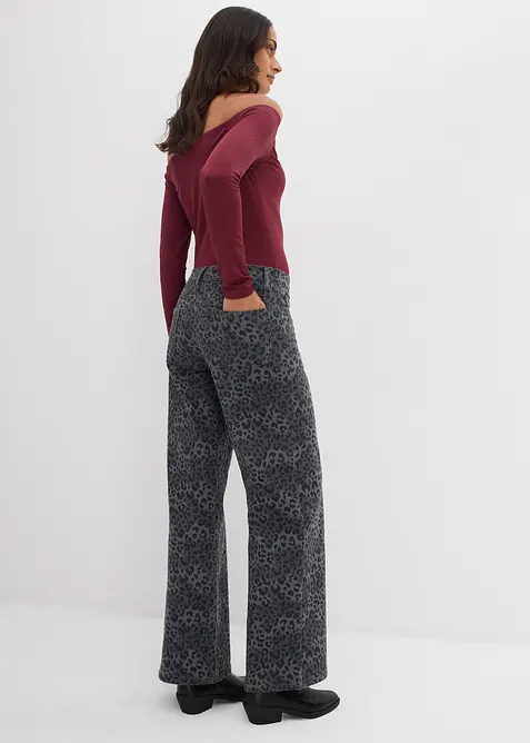 Pantaloni in twill leopardati wide leg, bonprix
