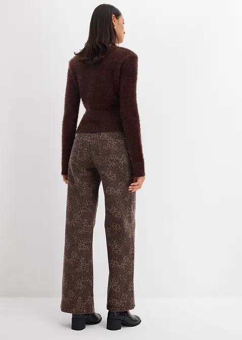 Pantaloni in twill leopardati wide leg, bonprix
