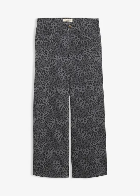 Pantaloni in twill leopardati wide leg, bonprix