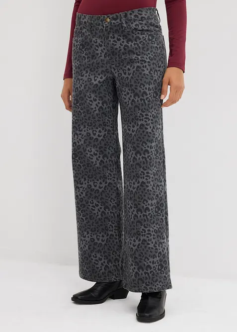 Pantaloni in twill leopardati wide leg, bonprix