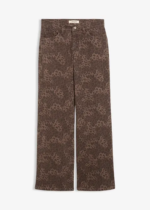 Pantaloni in twill leopardati wide leg, bonprix