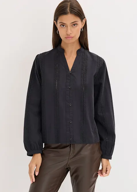 Blusa in cotone con dettagli in pizzo, bonprix
