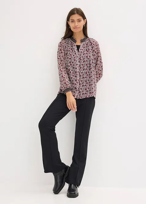 Blusa in chiffon con fantasia e ricamo, bonprix