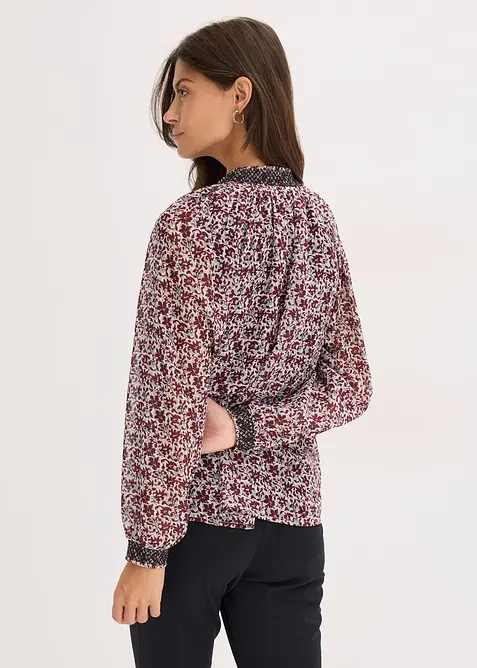 Blusa in chiffon con fantasia e ricamo, bonprix