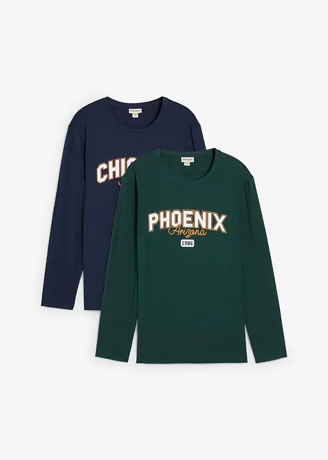 Maglia a maniche lunghe in puro cotone biologico (pacco da 2), bonprix