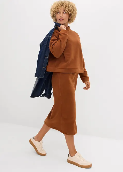 Gonna midi in felpa Polarfleece, bonprix