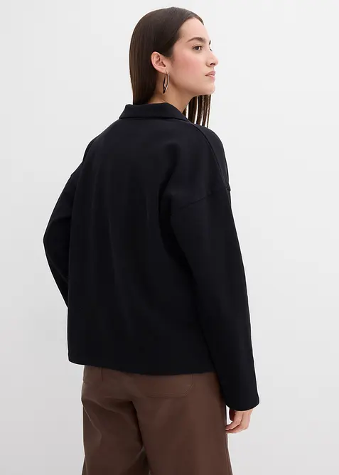 Felpa in cotone biologico con colletto polo in maglia, bonprix