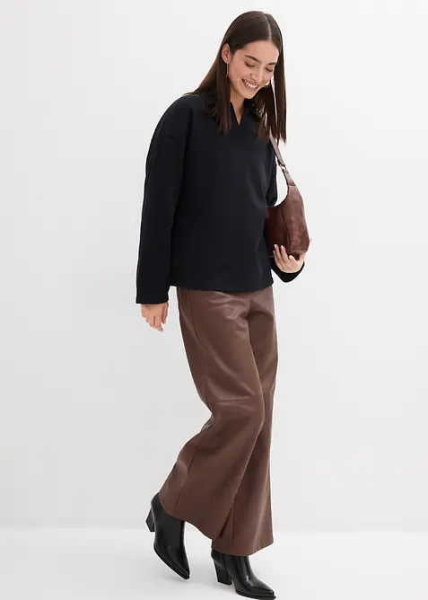 Felpa in cotone biologico con colletto polo in maglia, bonprix