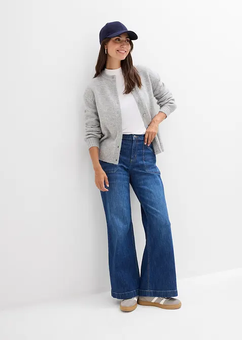 Jeans wide leg con tasche applicate, vita media, bonprix