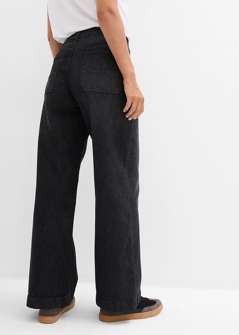 Jeans wide leg con tasche applicate, vita media, bonprix