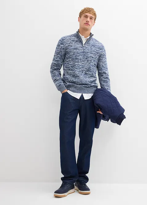 Maglione con mezza zip in misto cotone morbido, bonprix