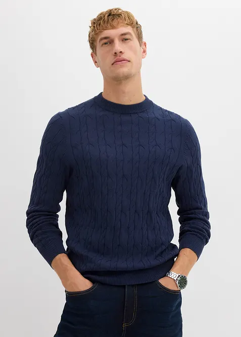 Maglione a trecce in puro cotone biologico riciclabile, bonprix