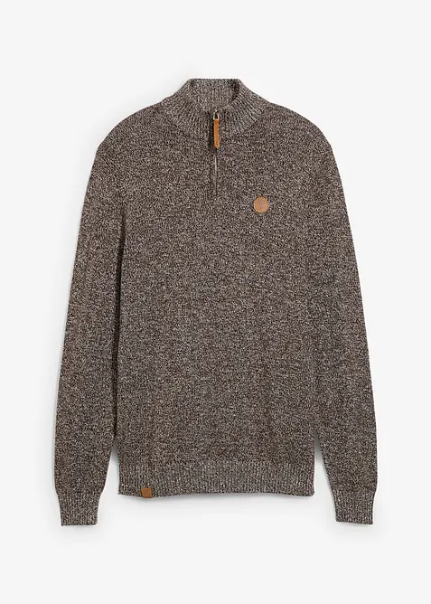 Maglione con mezza zip e puro cotone, bonprix