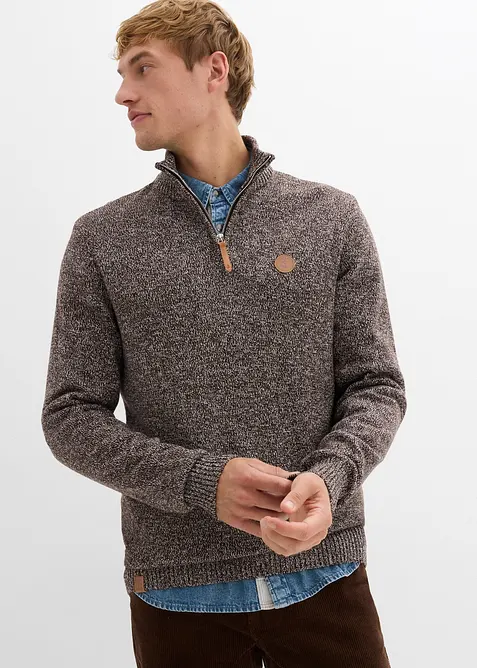 Maglione con mezza zip e puro cotone, bonprix
