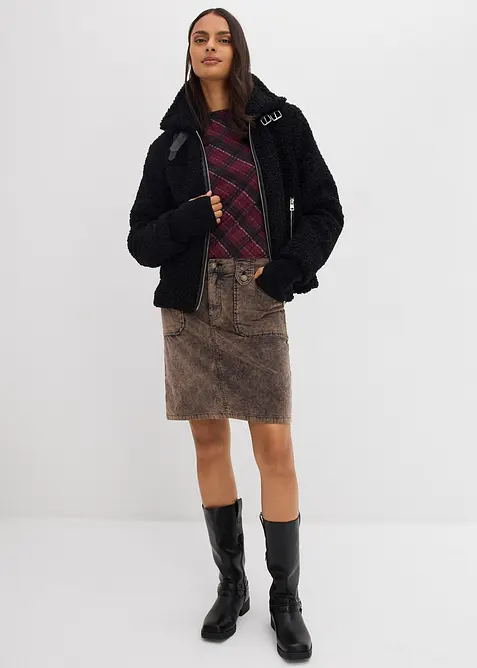 Gonna corta in velluto a coste con effetto lavato, bonprix