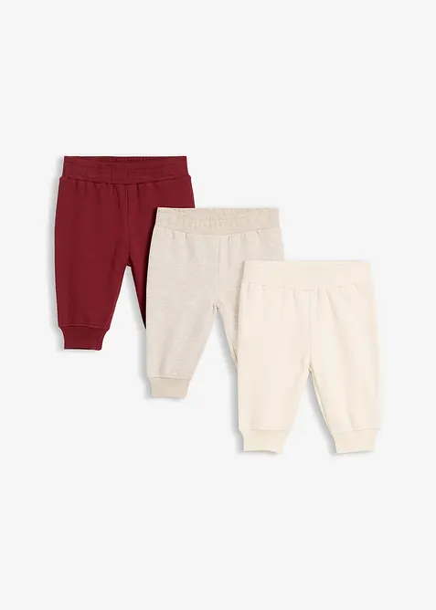 Pantaloni in felpa di cotone biologico (pacco da 3), bonprix