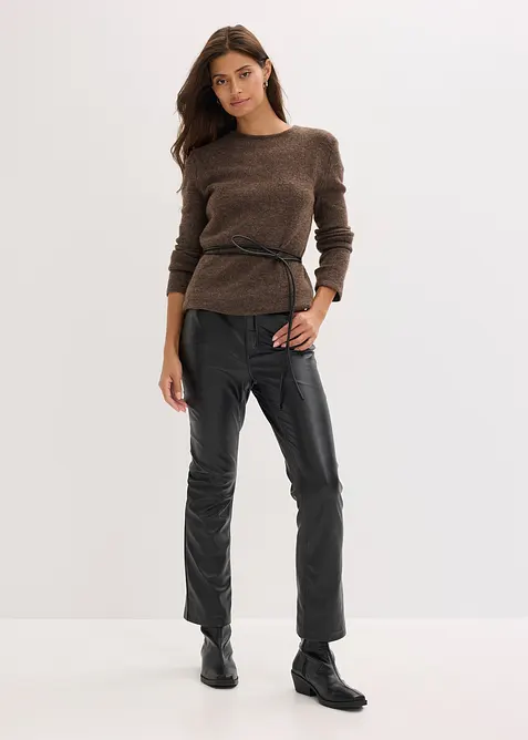 Maglia con percentuale di lana e cinturina in similpelle, bonprix