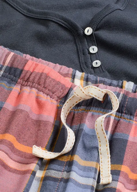 Pigiama con maglia a coste e pantaloni in flanella con filato glitterato, bonprix