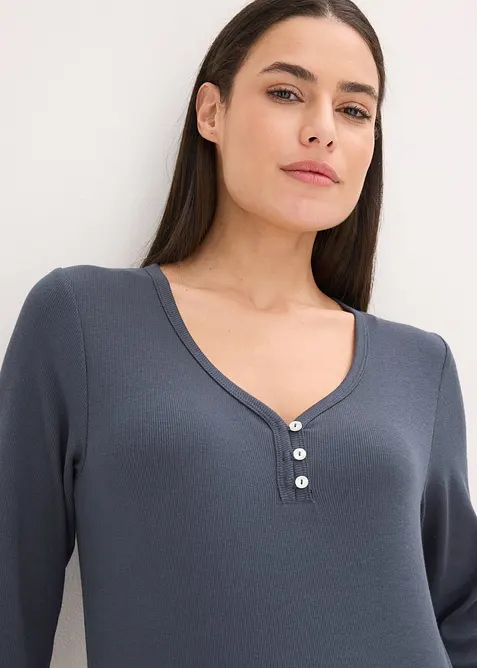 Pigiama con maglia a coste e pantaloni in flanella con filato glitterato, bonprix