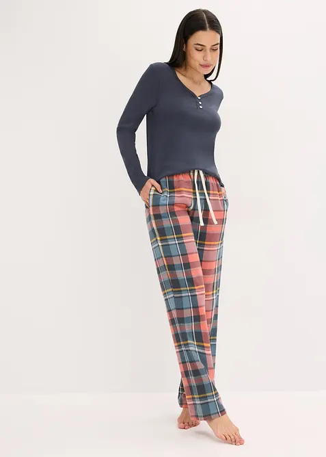 Pigiama con maglia a coste e pantaloni in flanella con filato glitterato, bonprix