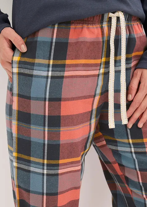 Pigiama con maglia a coste e pantaloni in flanella con filato glitterato, bonprix