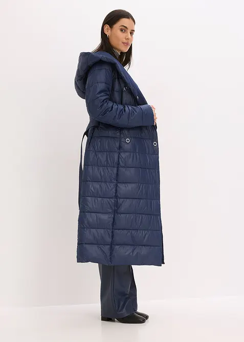 Cappotto trapuntato con inserto in simil lana e cintura da annodare, bonprix