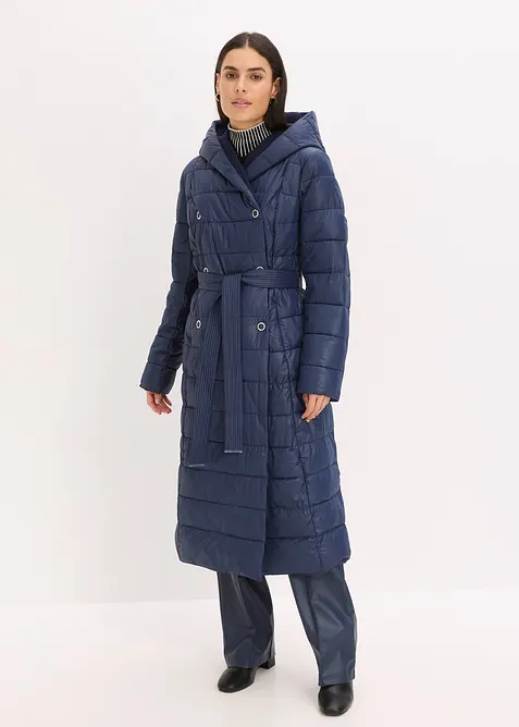 Cappotto trapuntato con inserto in simil lana e cintura da annodare, bonprix