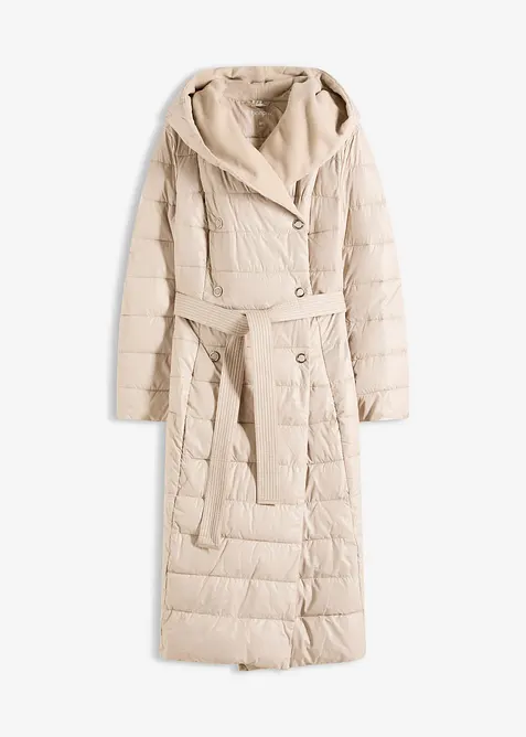 Cappotto trapuntato con inserto in simil lana e cintura da annodare, bonprix