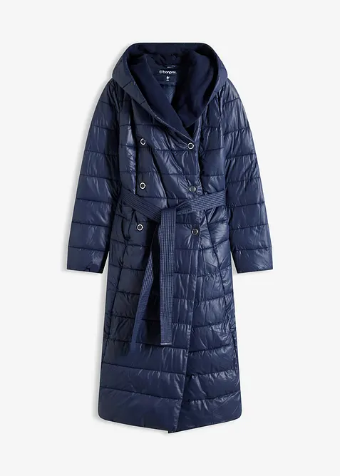 Cappotto trapuntato con inserto in simil lana e cintura da annodare, bonprix