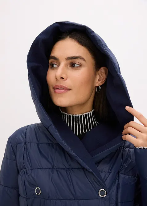 Cappotto trapuntato con inserto in simil lana e cintura da annodare, bonprix