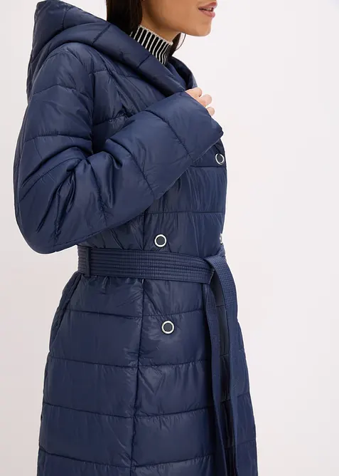 Cappotto trapuntato con inserto in simil lana e cintura da annodare, bonprix