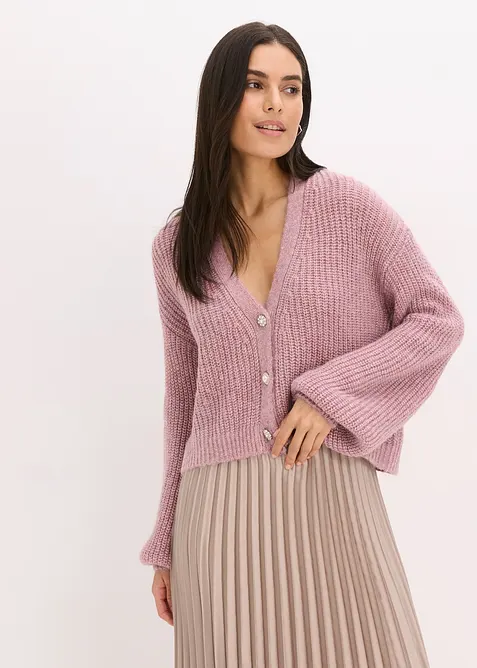 Cardigan corto con filato glitterato in misto lana, bonprix