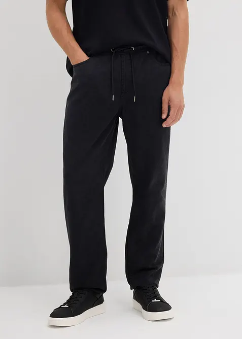 Pantaloni svasati con elastico in vita in twill di puro cotone, relaxed fit, bonprix