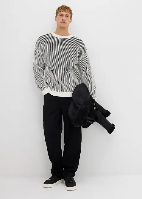 Maglione a coste in misto cotone, loose fit, bonprix
