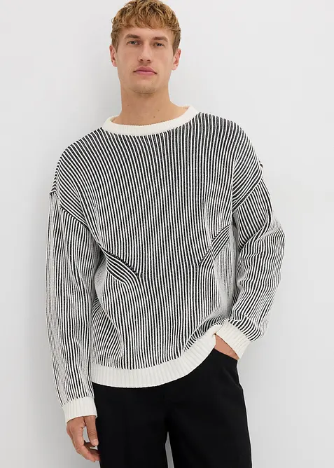 Maglione a coste in misto cotone, loose fit, bonprix