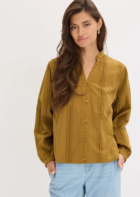 Blusa in cotone con dettagli in pizzo, bonprix
