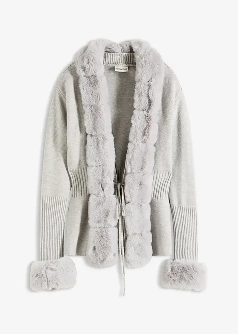 Cardigan con pelliccia sintetica staccabile, bonprix