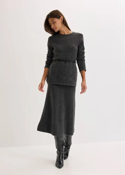 Maglia con percentuale di lana e cinturina in similpelle, bonprix