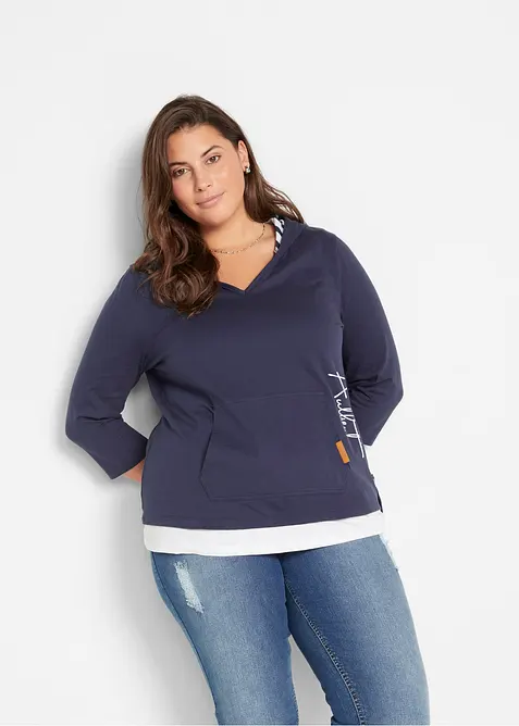 Maglia con cappuccio e maniche a 3/4 in puro cotone, bonprix