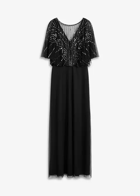 Abito lungo in tulle raffinato con paillettes, bonprix