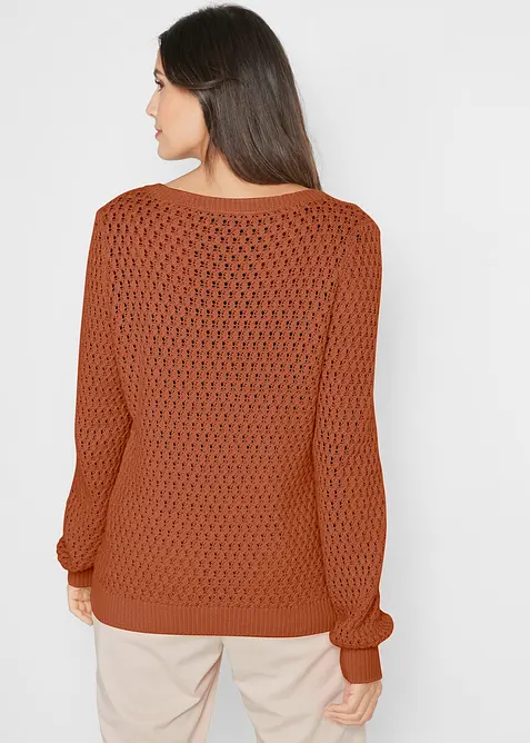 Maglione in maglia operata di misto cotone, bonprix