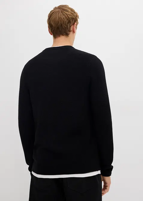 Maglione effetto 2 in 1 strutturato in misto cotone, bonprix