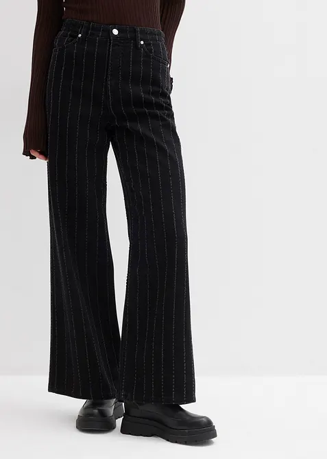 Jeans wide leg con effetti destroyed, vita alta, bonprix