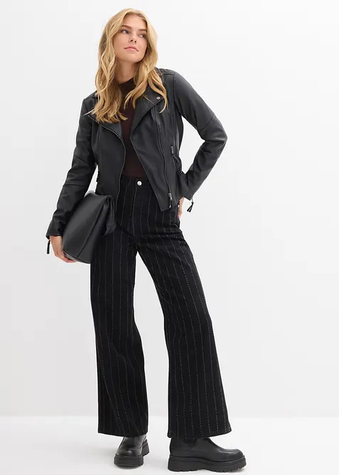 Jeans wide leg con effetti destroyed, vita alta, bonprix