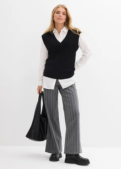 Jeans wide leg con effetti destroyed, vita alta, bonprix