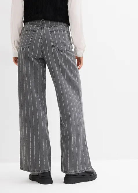 Jeans wide leg con effetti destroyed, vita alta, bonprix