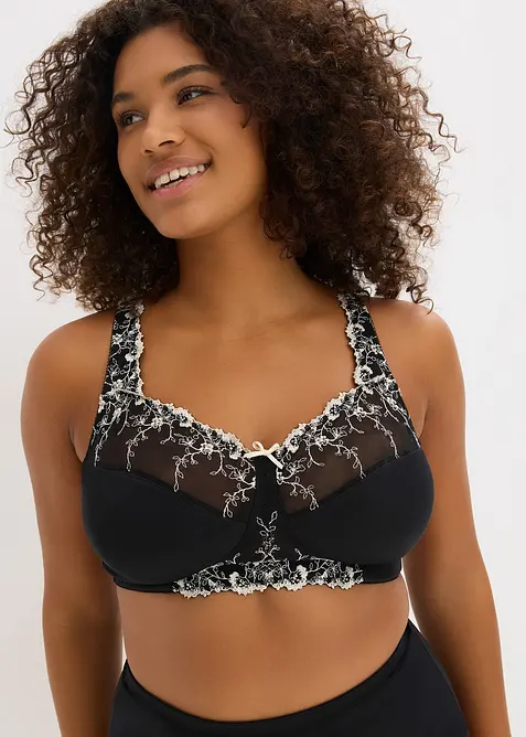 Reggiseno contenitivo senza ferretto con spalline imbottite e ricamo, bonprix