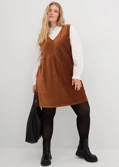 Abito salopette in jersey di velluto, bonprix