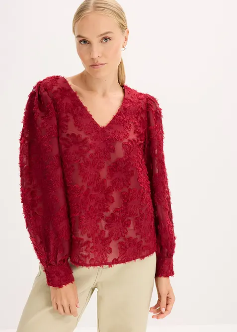 Blusa con motivo floreale strutturato, bonprix