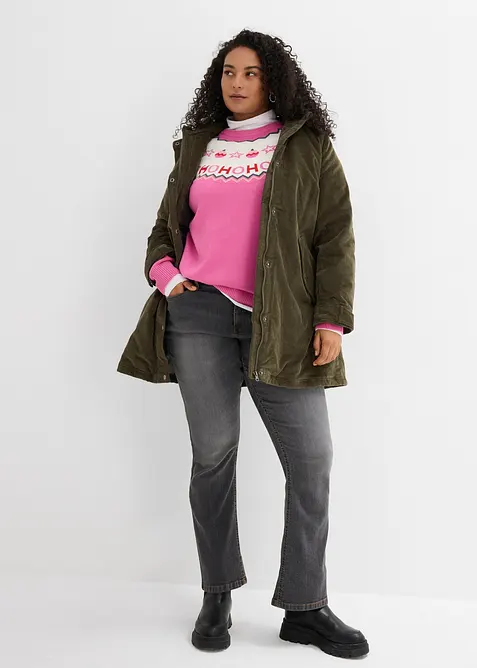 Parka svasato in velluto con fodera in pile teddy e cappuccio, bonprix